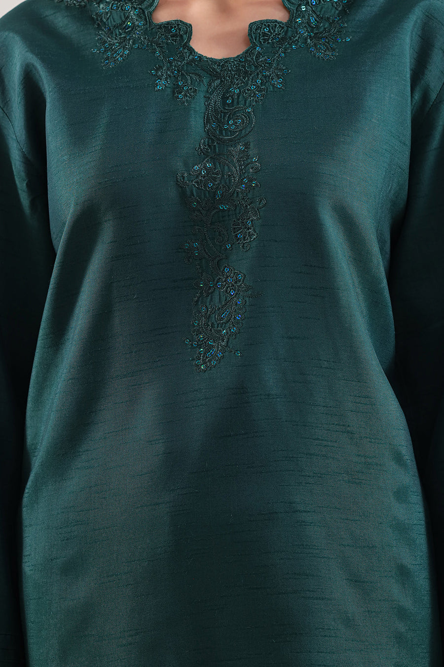 Solid Embroidered Korean Silk Stitched 2 Piece (Shirt/Trouser) - Pehnaawaa