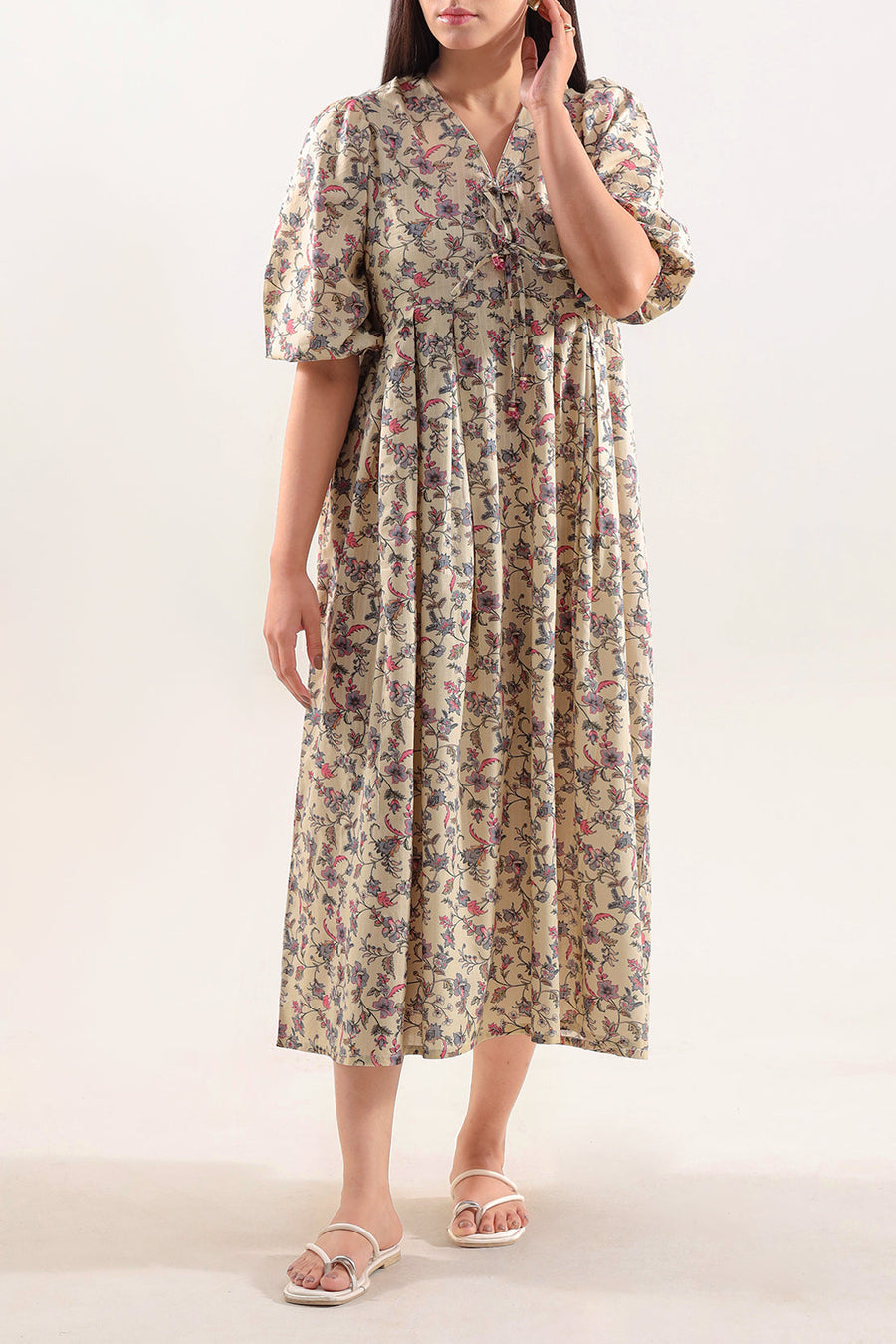 Printed Self Strip Lawn Stitched Dress - Pehnaawaa