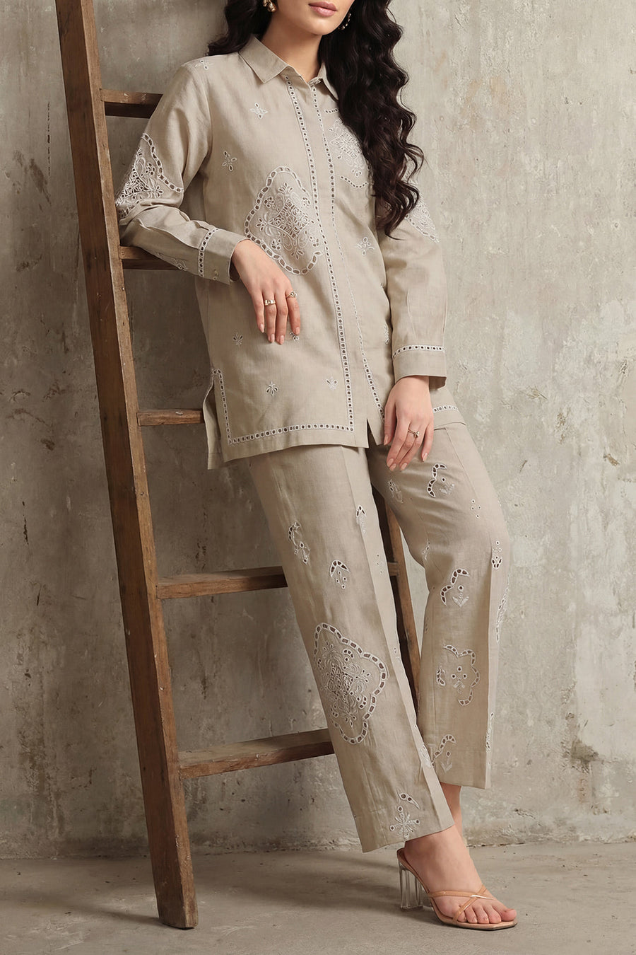 Solid Embroidered Cotton Linen Stitched 2 Piece (Shirt/Trouser) - Pehnaawaa