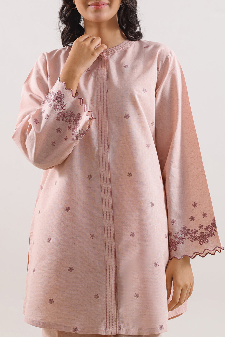 Solid Embroidered Cotton Linen Stitched 2 Piece (Shirt/Trouser) - Pehnaawaa