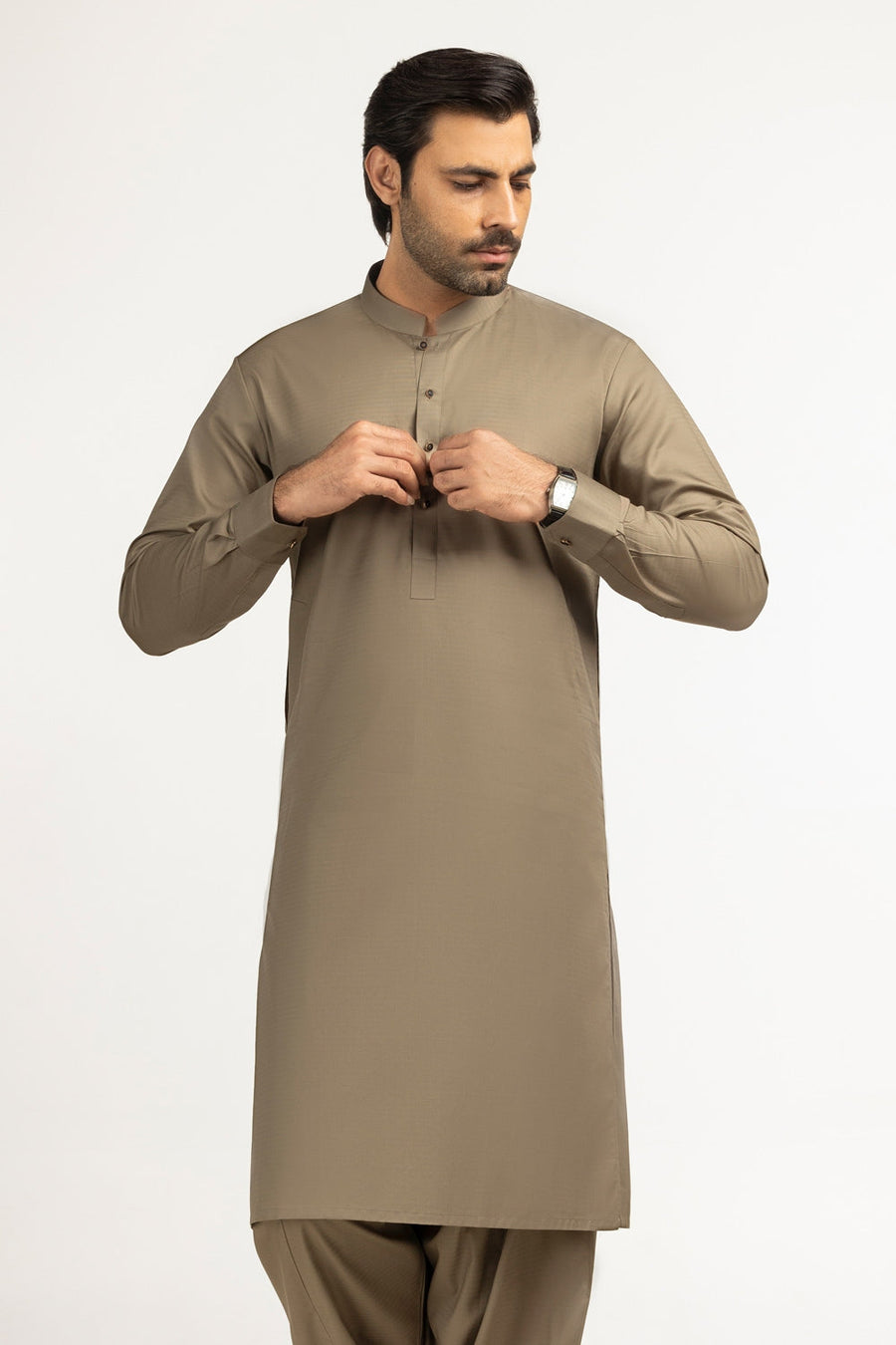 Off-White Cotton 2-Piece Kurta Set | Mandarin Collar