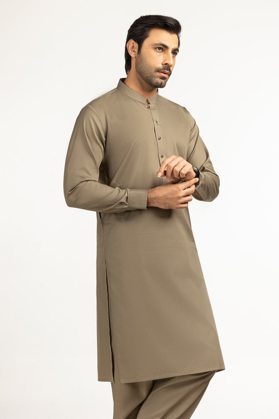 Off-White Cotton 2-Piece Kurta Set | Mandarin Collar