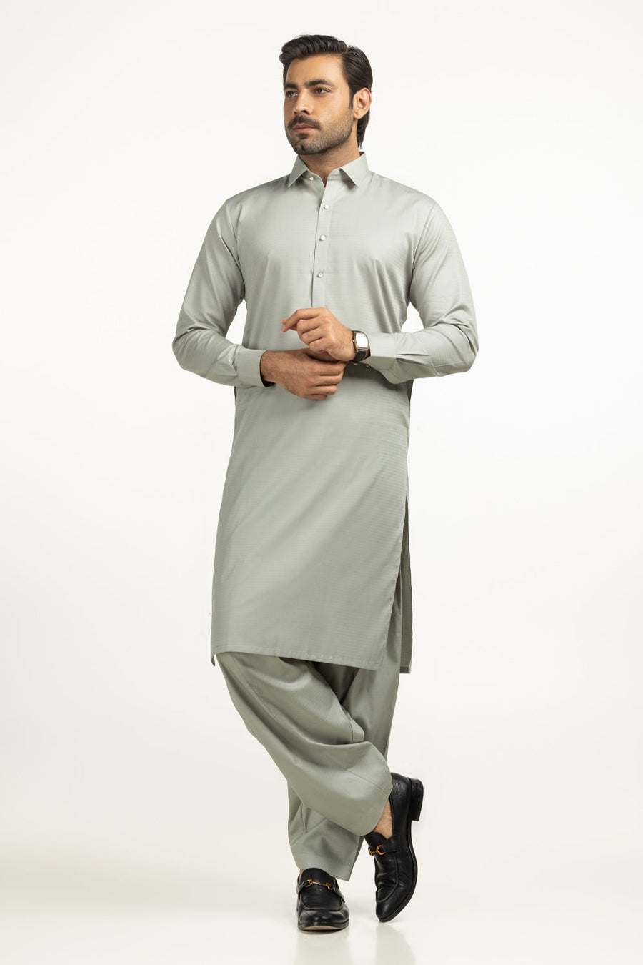 Off-White Cotton 2-Piece Kurta Set | Mandarin Collar