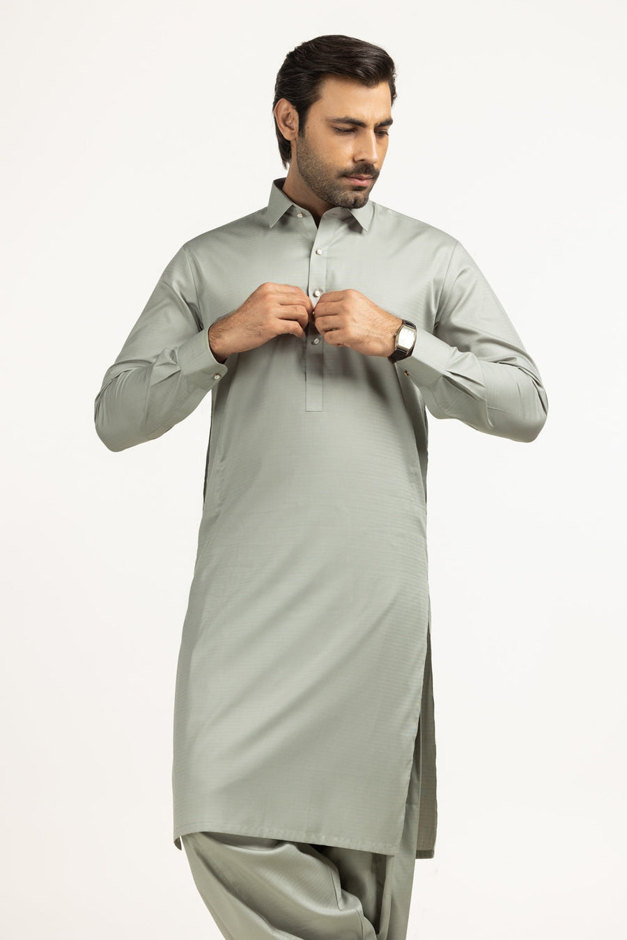 Off-White Cotton 2-Piece Kurta Set | Mandarin Collar
