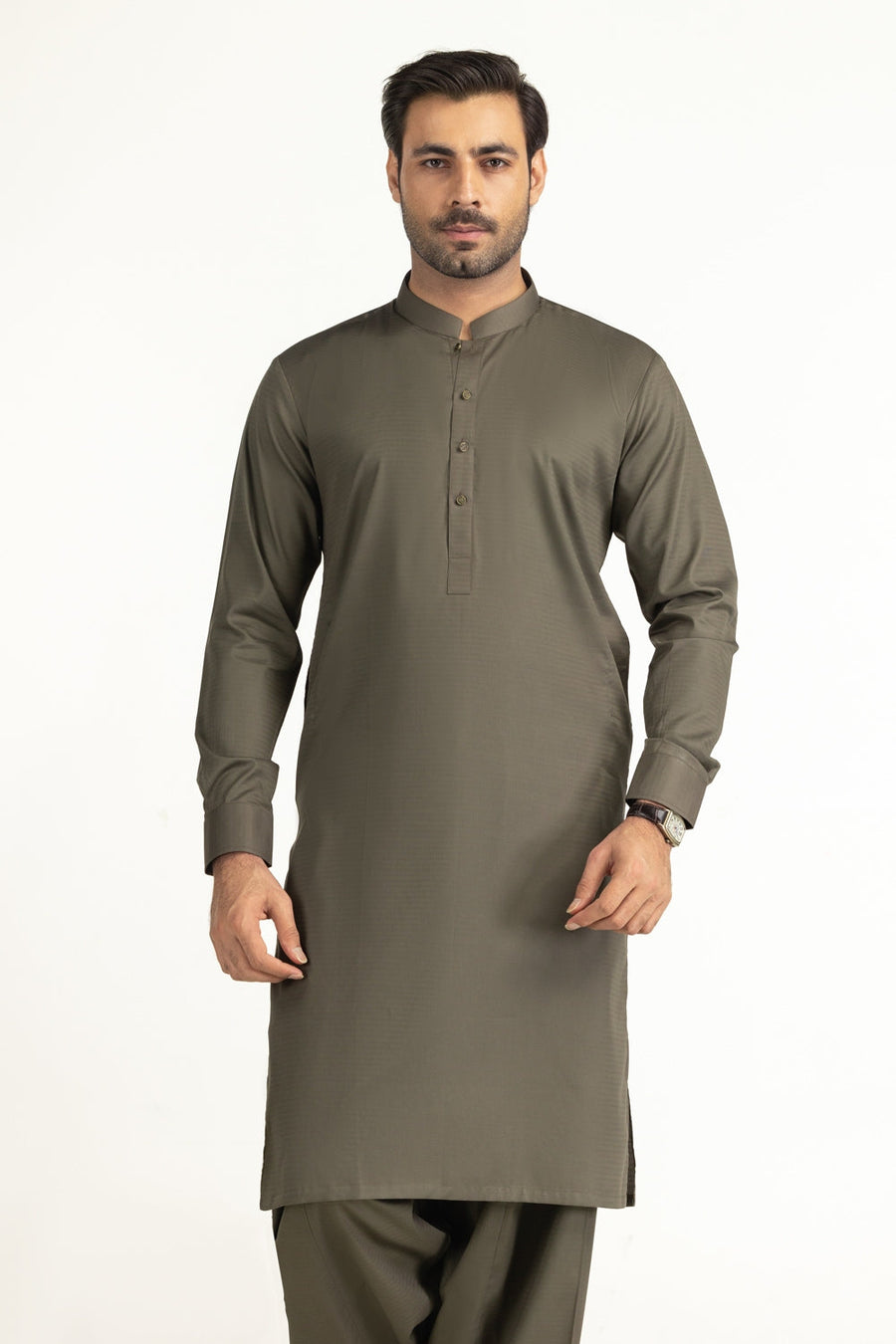 Off-White Cotton 2-Piece Kurta Set | Mandarin Collar
