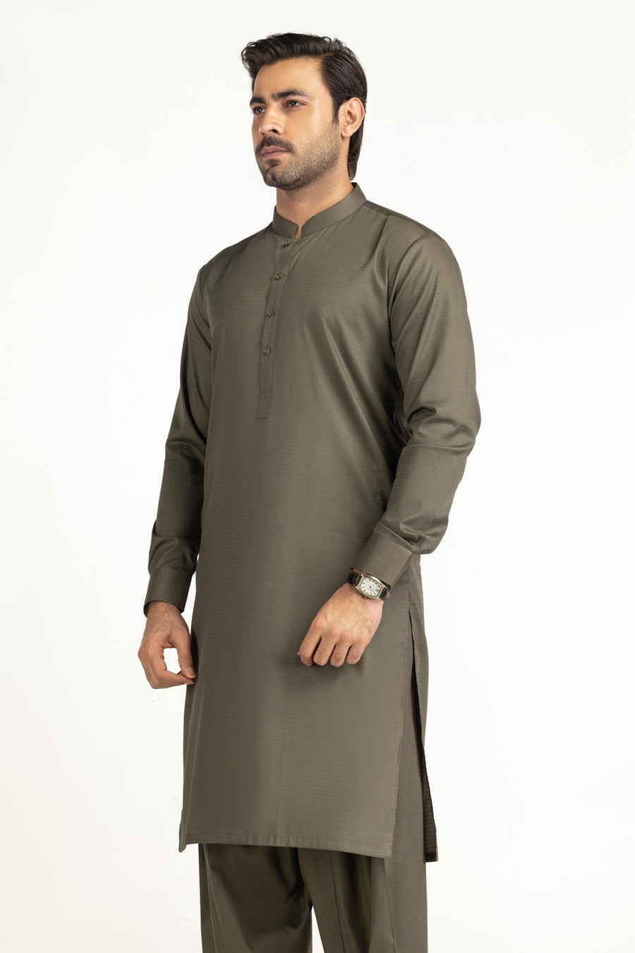 Off-White Cotton 2-Piece Kurta Set | Mandarin Collar