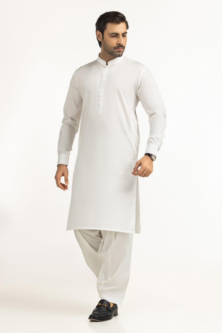 Off-White Cotton 2-Piece Kurta Set | Mandarin Collar