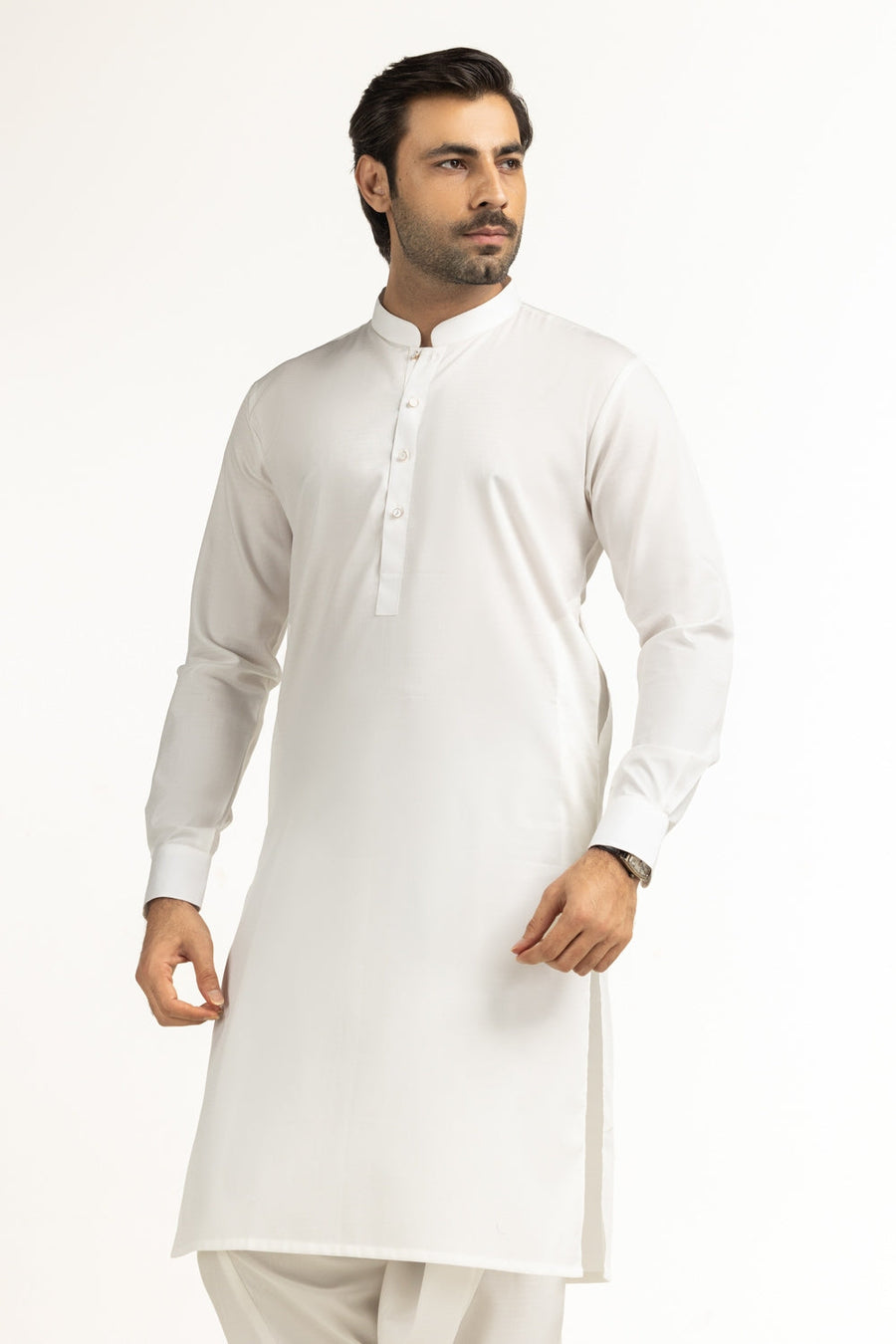 Off-White Cotton 2-Piece Kurta Set | Mandarin Collar