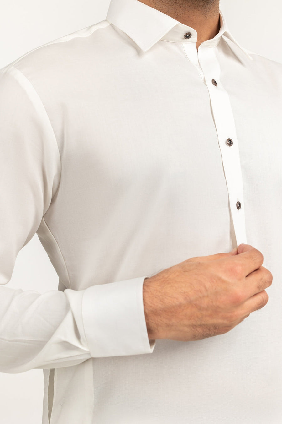Off-White Cotton 2-Piece Men's Kurta | Button-Front Placket