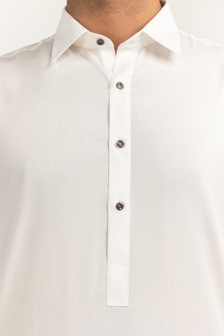 Off-White Cotton 2-Piece Men's Kurta | Button-Front Placket