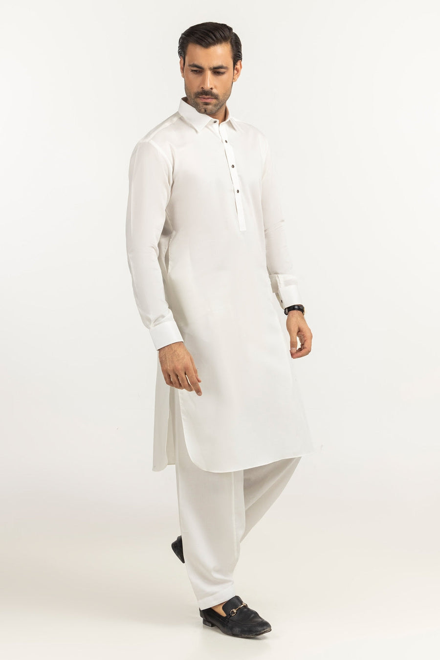 Off-White Cotton 2-Piece Men's Kurta | Button-Front Placket
