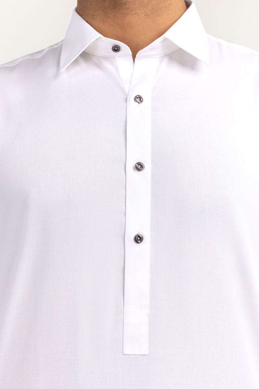 Off-White Cotton 2-Piece Men's Kurta | Button-Front Placket