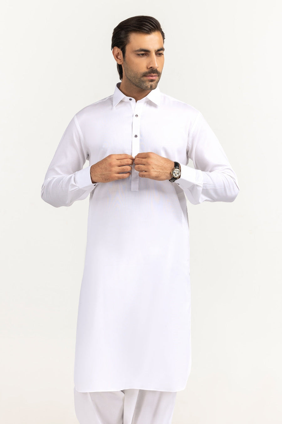 Off-White Cotton 2-Piece Men's Kurta | Button-Front Placket