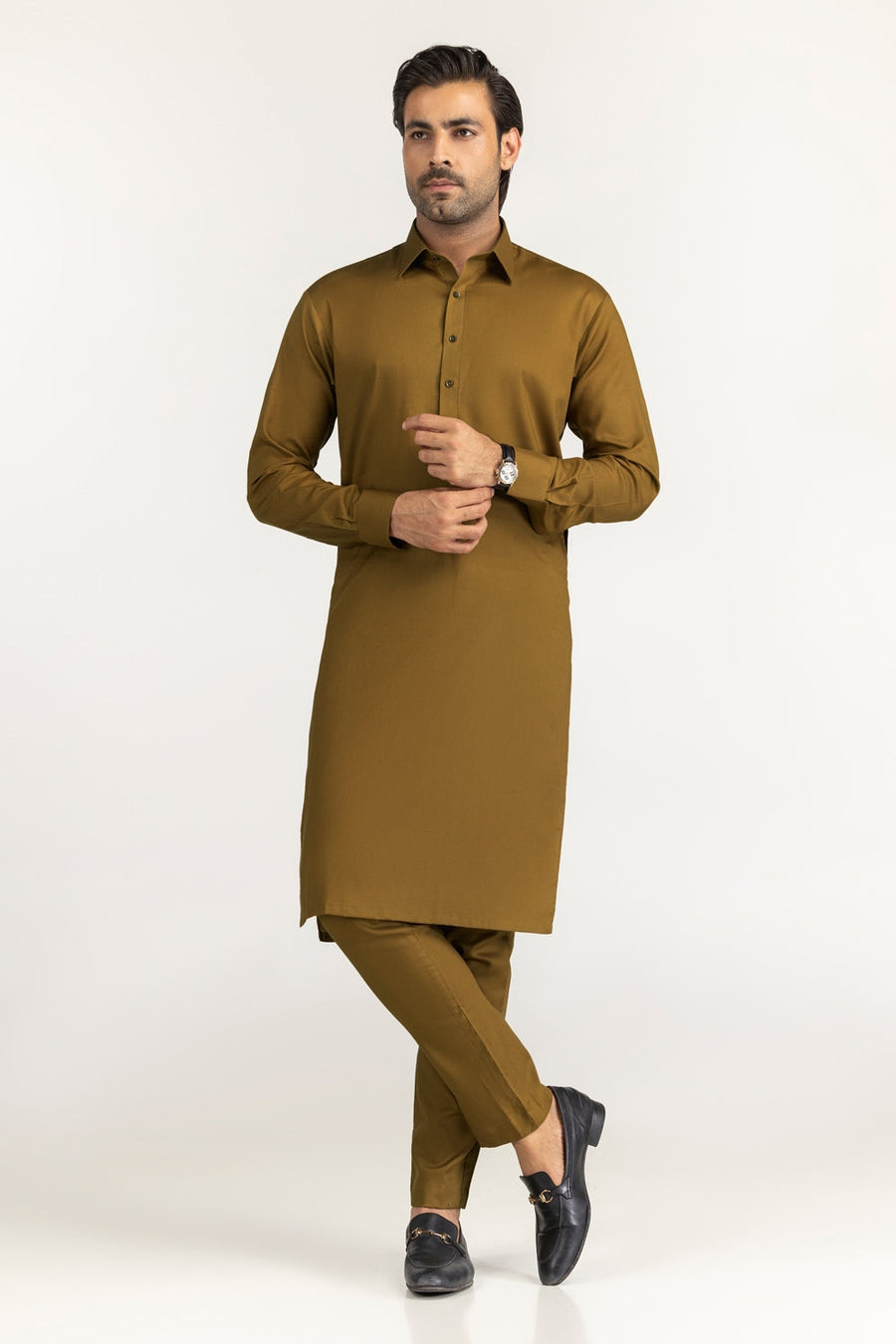Off-White Cotton 2-Piece Men's Kurta | Half-Button Collar
