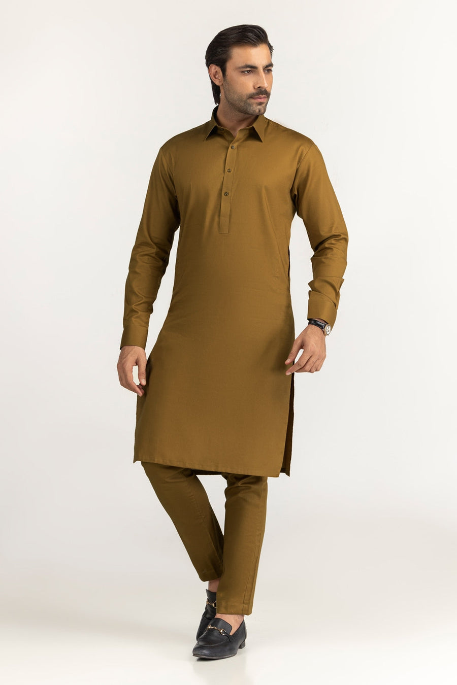 Off-White Cotton 2-Piece Men's Kurta | Half-Button Collar
