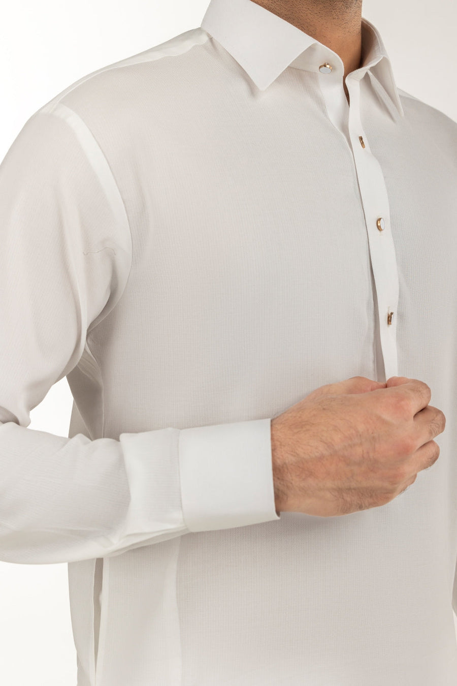 Off-White Cotton 2-Piece Men's Kurta | Half-Button Collar