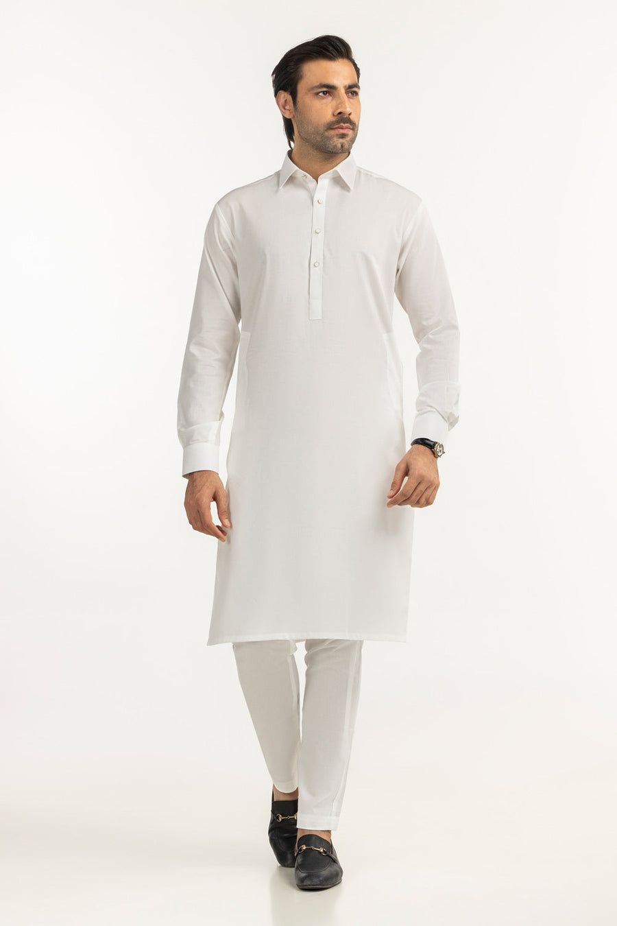 Off-White Cotton 2-Piece Men's Kurta | Half-Button Collar