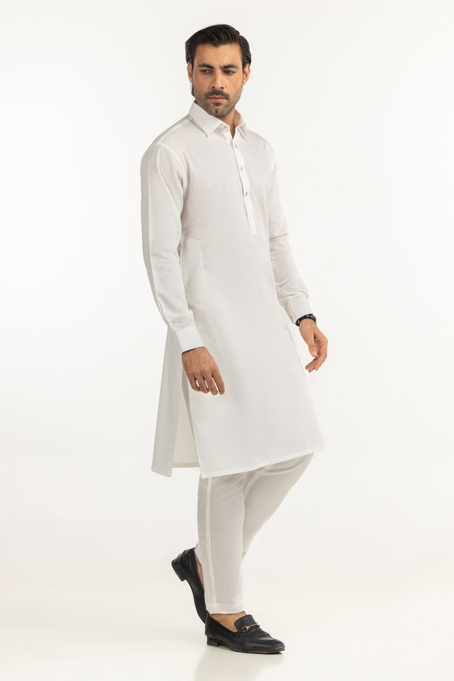 Off-White Cotton 2-Piece Men's Kurta | Half-Button Collar