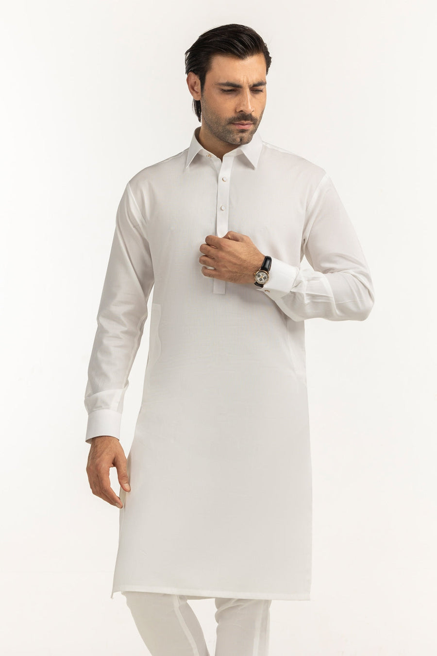Off-White Cotton 2-Piece Men's Kurta | Half-Button Collar