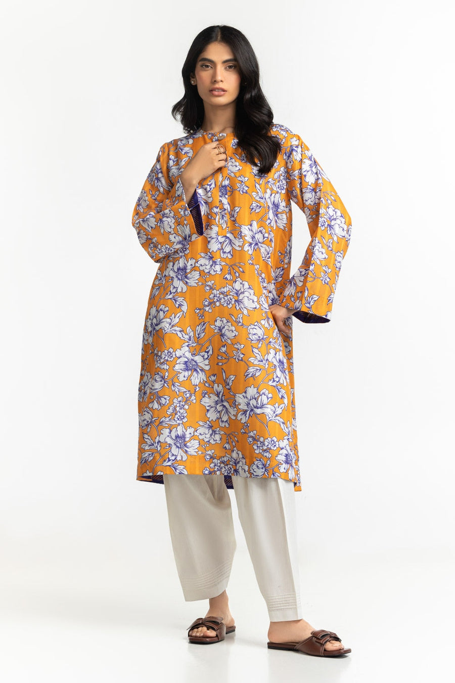 Mustard Lawn 2-Piece Salwar Kameez | Floral Print