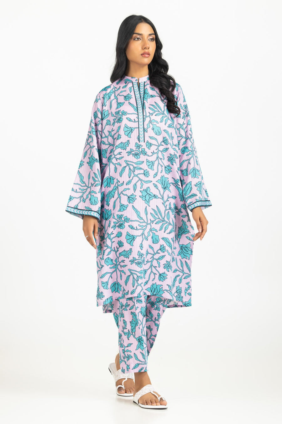 Tea Pink Cotton 2-Piece Salwar Kameez | Botanical Print