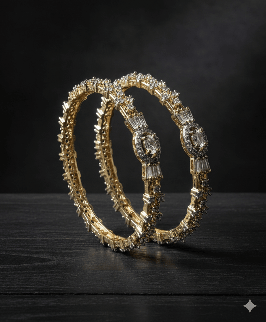 The Diamond - Touch Golden Silver Bangle Pair - Pehnaawaa