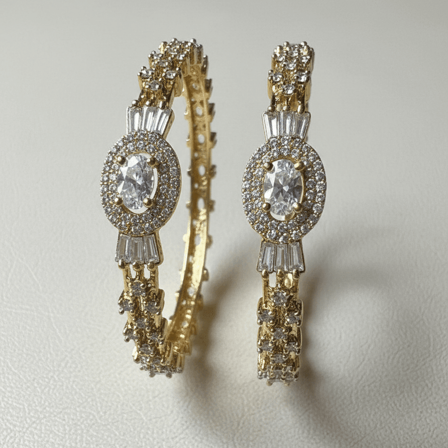 The Diamond - Touch Golden Silver Bangle Pair - Pehnaawaa