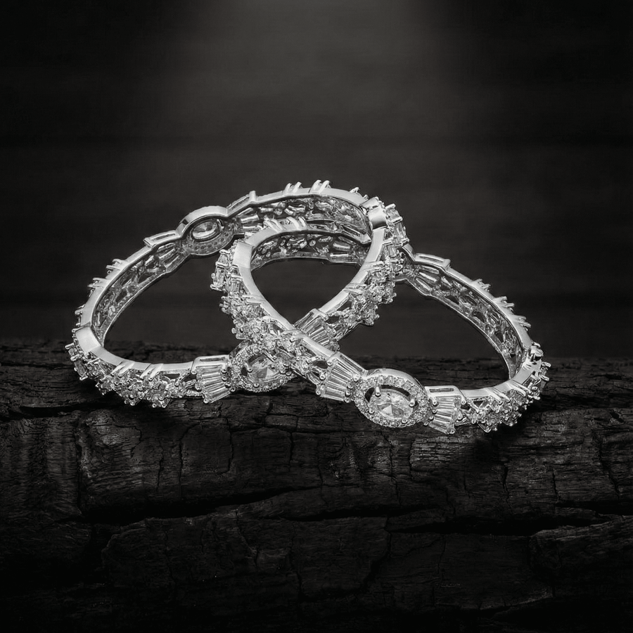 The Diamond - Touch Golden Silver Bangle Pair - Pehnaawaa