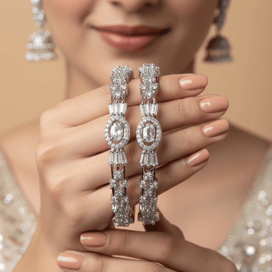 The Diamond - Touch Golden Silver Bangle Pair - Pehnaawaa