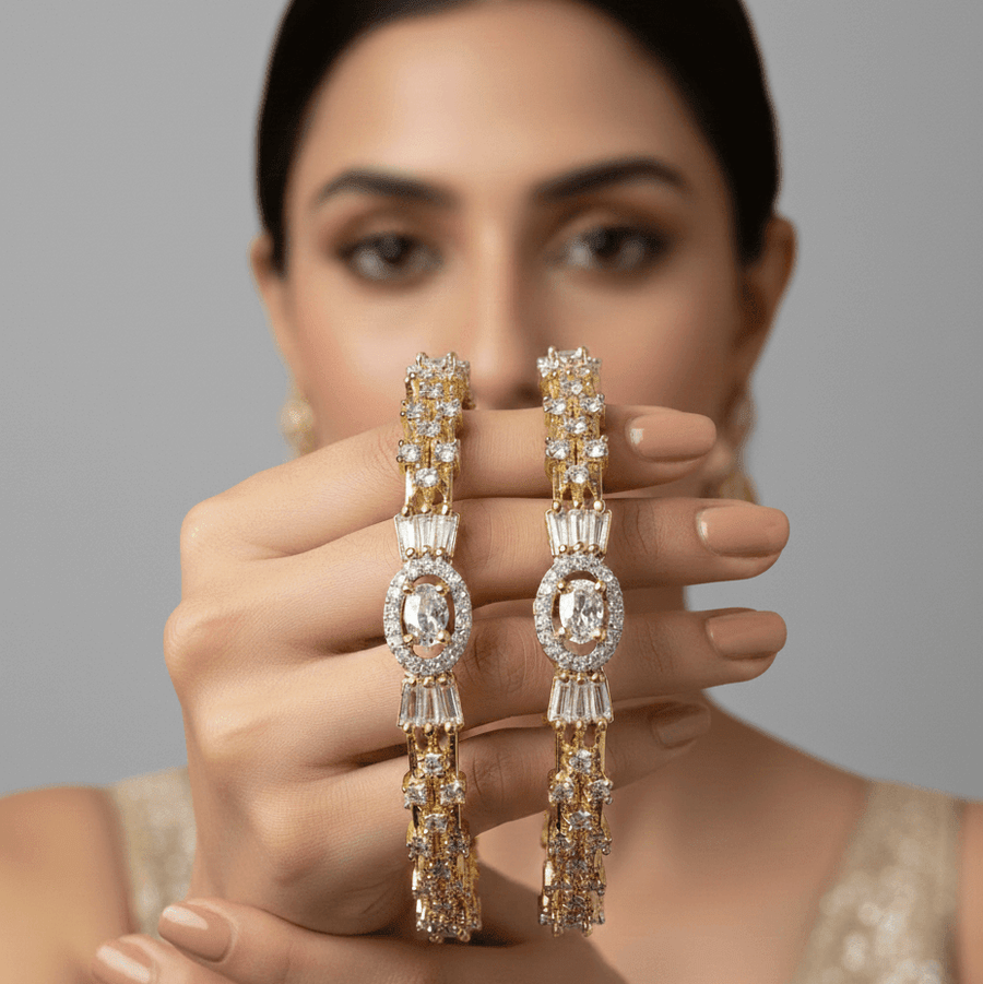 The Diamond - Touch Golden Silver Bangle Pair - Pehnaawaa
