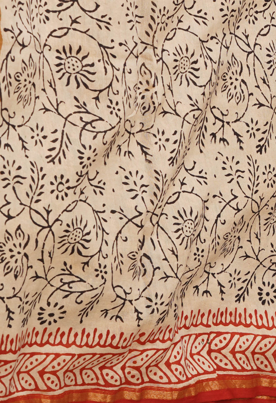 Brown Pure Bagru Kalamkari Printed Chanderi Sico Saree-UNM76668 - Pehnaawaa