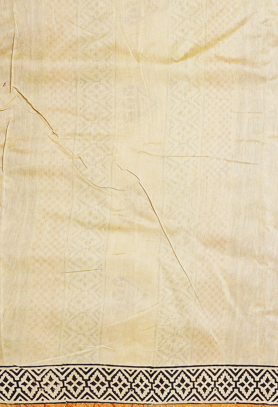 Cream Pure Bagru Kalamkari Printed Chanderi Sico Saree-UNM80254 - Pehnaawaa
