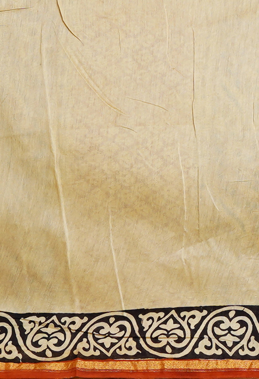 Cream Pure Bagru Kalamkari Printed Chanderi Sico Saree-UNM80256 - Pehnaawaa