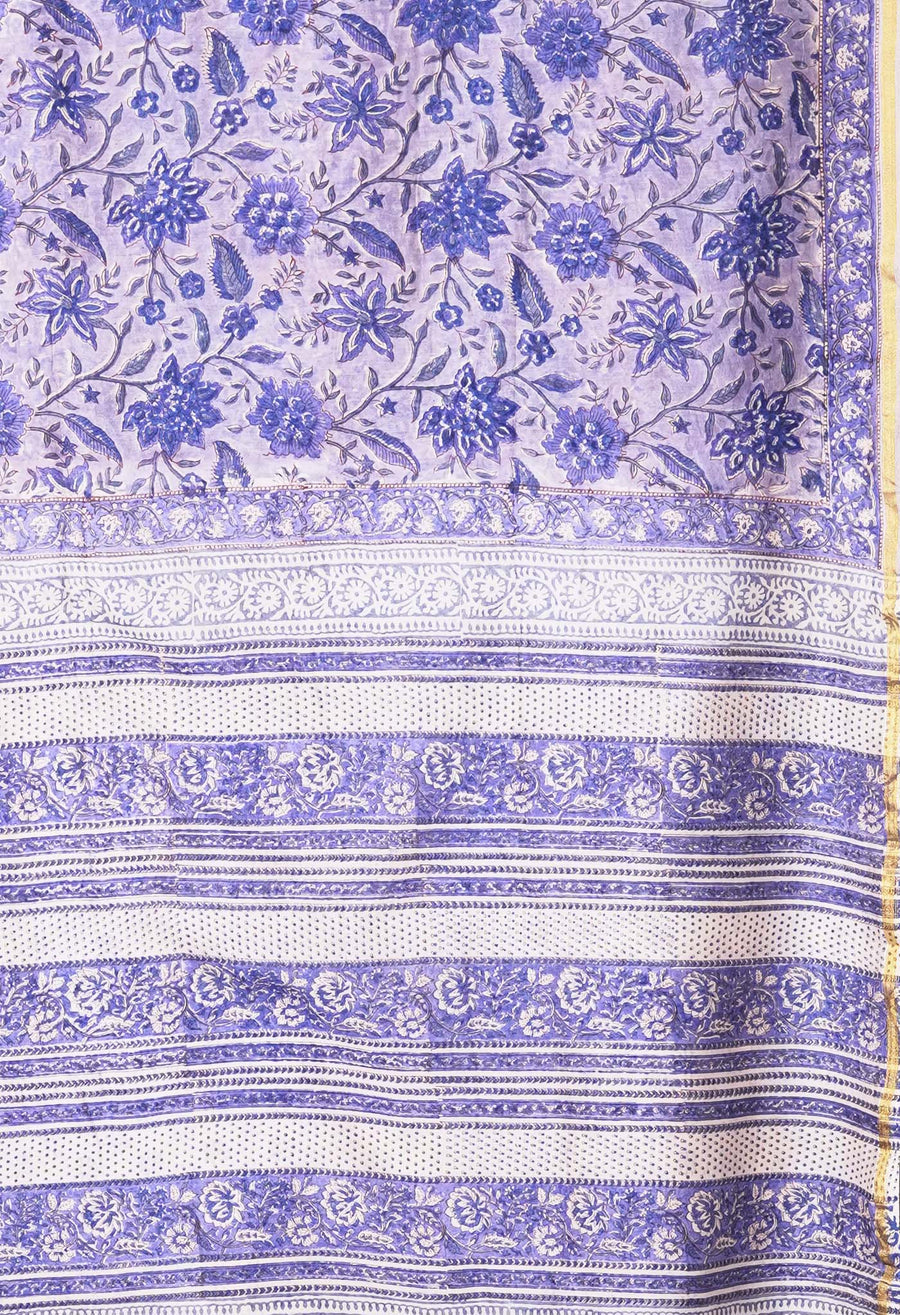 Blue Pure Hand Block Printed Chanderi Sico Saree-UNM81658 - Pehnaawaa