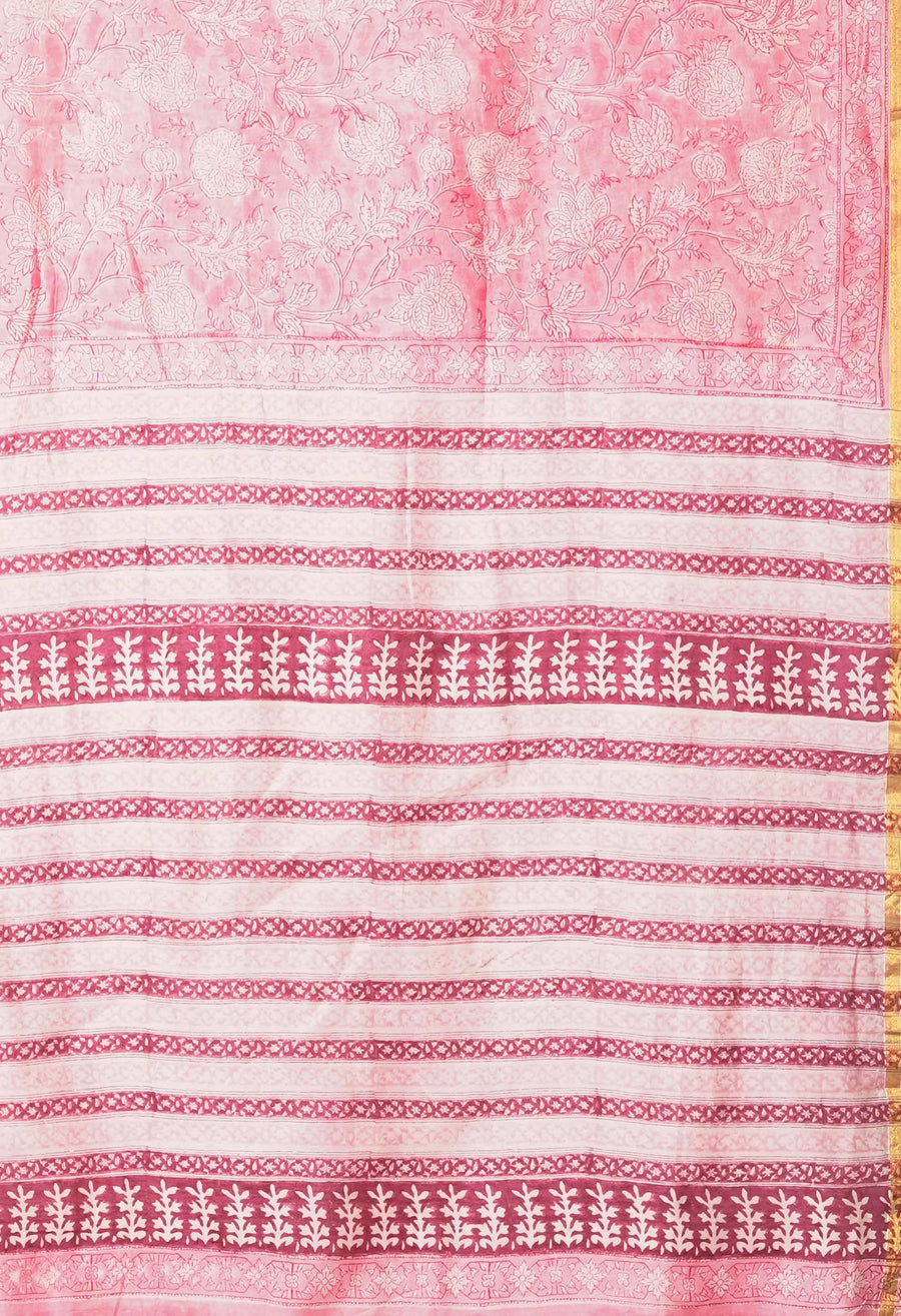 Pink Pure Hand Block Printed Chanderi Sico Saree-UNM81661 - Pehnaawaa