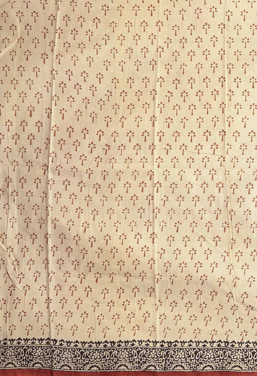 Cream Pure Bagru Kalamkari Printed Chanderi Sico Saree-UNM81812 - Pehnaawaa