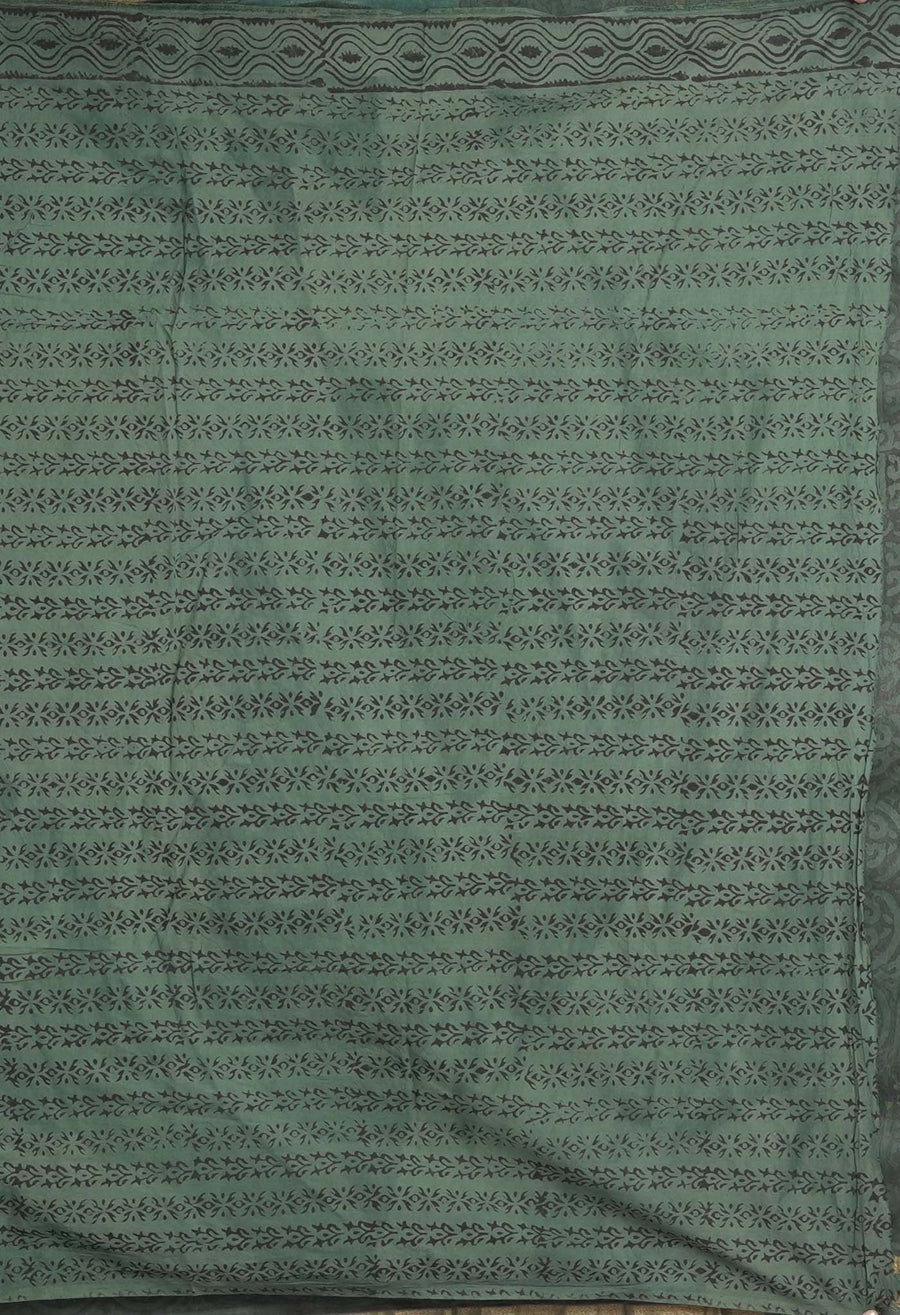 Green Pure Vanaspathi Block Printed Chanderi Sico Saree-UNM81847 - Pehnaawaa