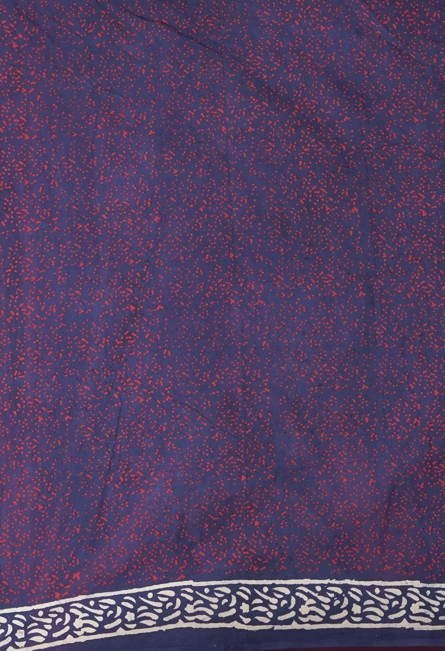 Navy Blue Pure Napthol Block Printed Chanderi Sico Saree-UNM81859 - Pehnaawaa
