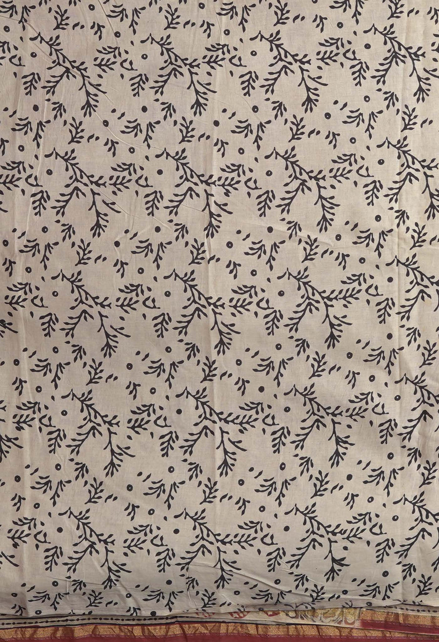 Cream Pure Bagru Kalamkari Printed Chanderi Sico Saree-UNM82660 - Pehnaawaa