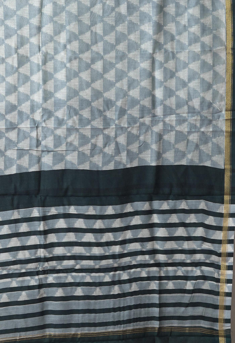 Grey-Black Pure Designer Printed Chanderi Sico Saree-UNM82856 - Pehnaawaa