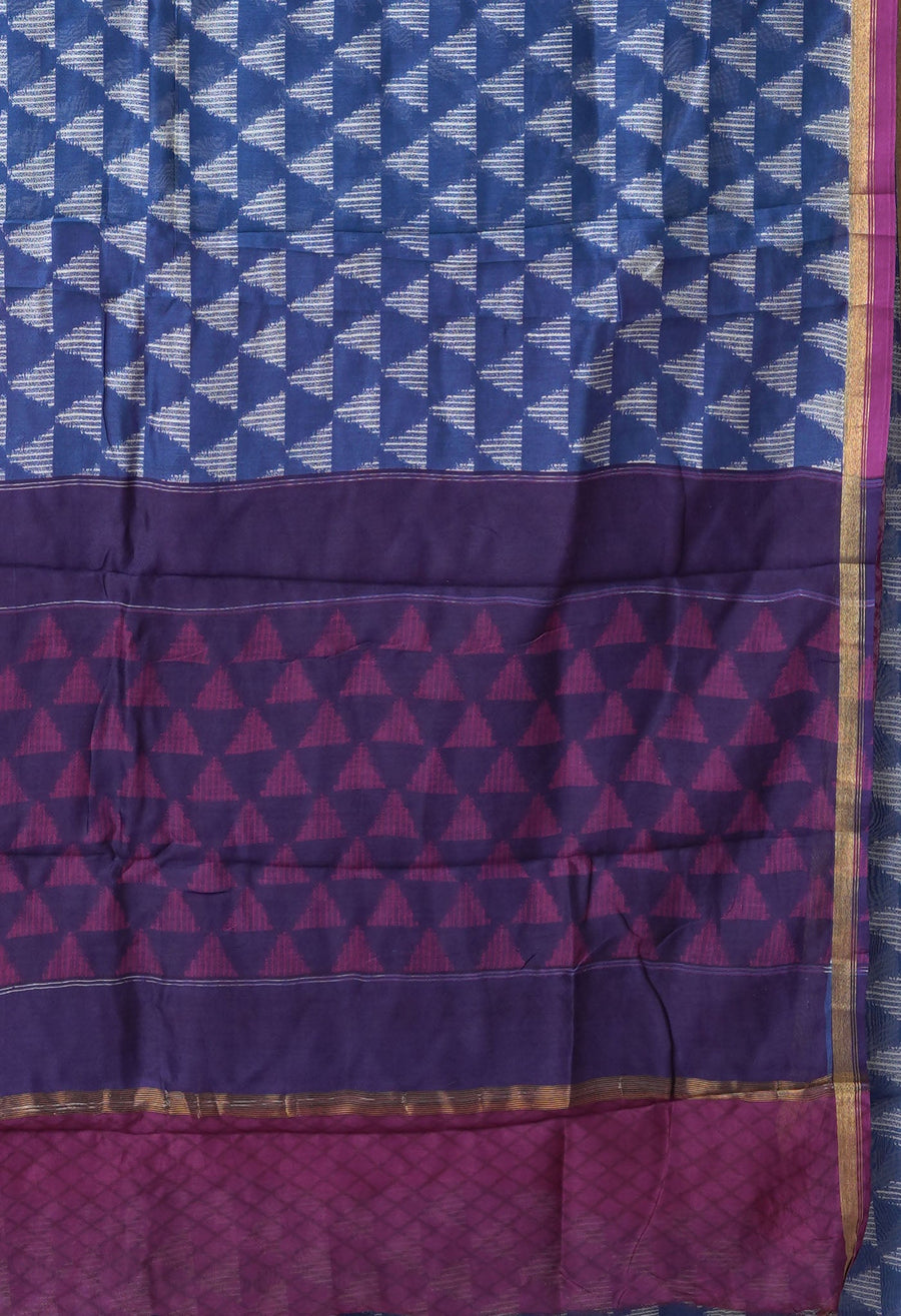 Navy Blue-Purple Pure Designer Printed Chanderi Sico Saree-UNM82857 - Pehnaawaa