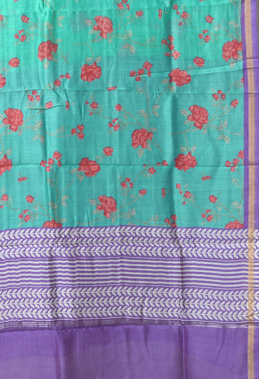 Turquoise BlueLavender Pure Designer Printed Chanderi Sico Saree-UNM82873 - Pehnaawaa