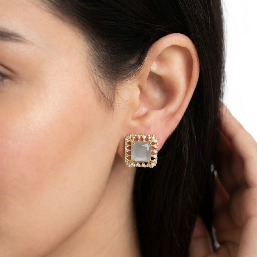Square Halo Stud Earrings