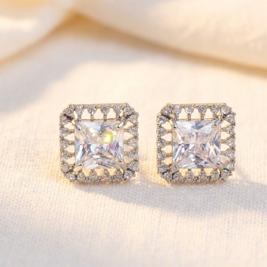 Square Halo Stud Earrings