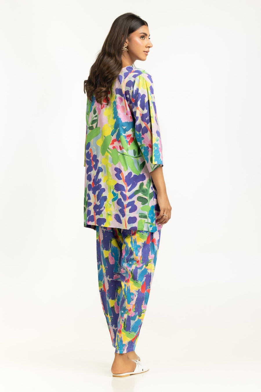 Multicolor Viscose 2-Piece Co-ord Set | Abstract Watercolor Print