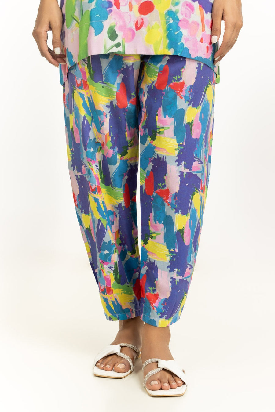 Multicolor Viscose 2-Piece Co-ord Set | Abstract Watercolor Print