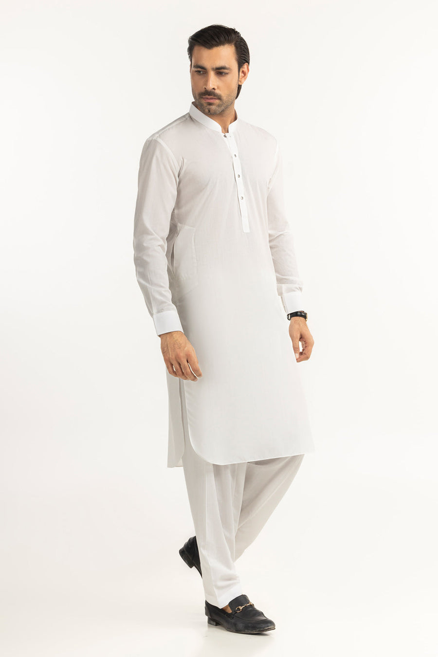 Off-White Cotton Lawn 2-Piece Men's Kurta | Mandarin Collar