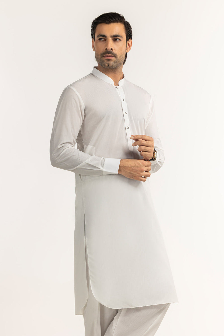 Off-White Cotton Lawn 2-Piece Men's Kurta | Mandarin Collar