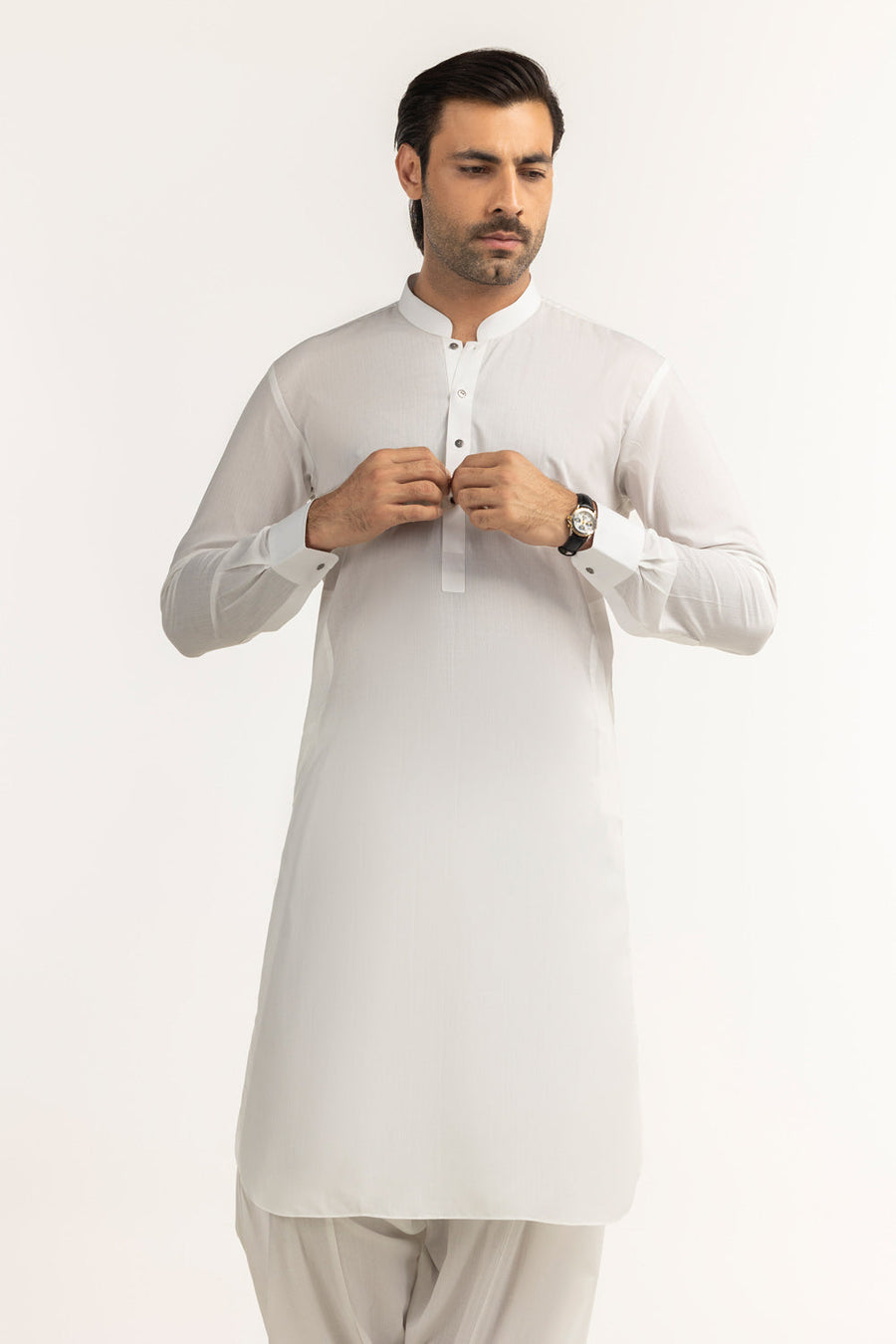 Off-White Cotton Lawn 2-Piece Men's Kurta | Mandarin Collar