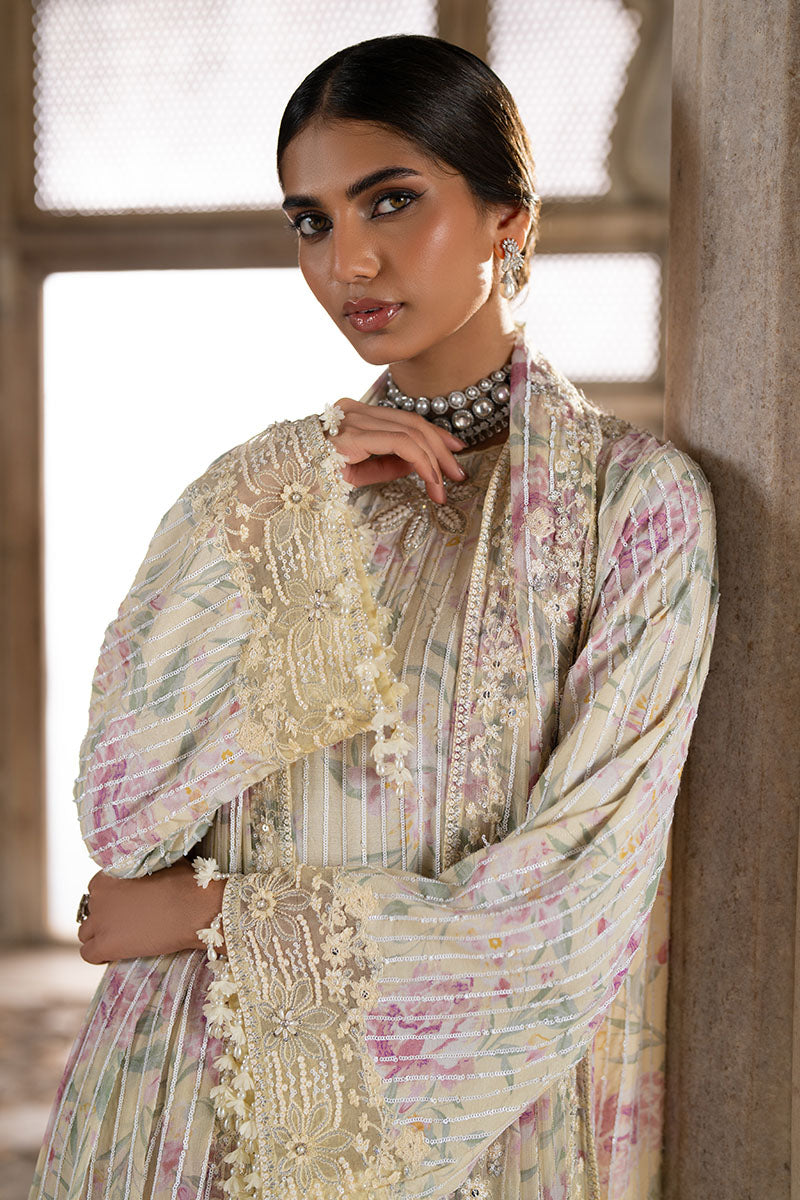MUTED CELADON-3PC SILK EMBROIDERED PRET - Pehnaawaa